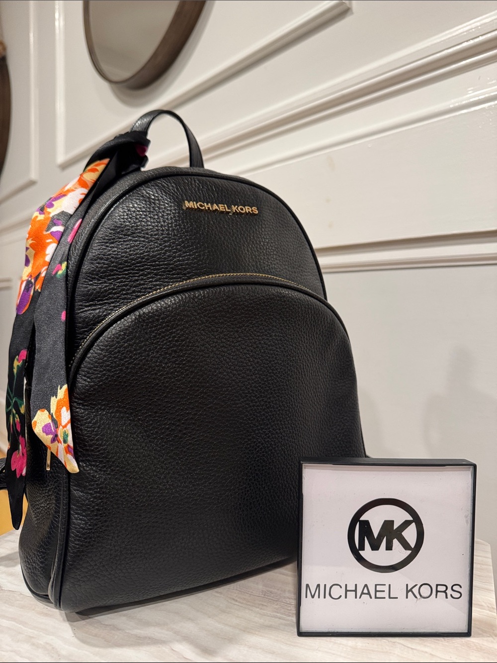 Michael Kors Bag Abbey Black Pebbled Leather Small Backpack - Picture 1 of 17